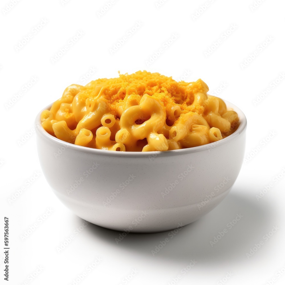 Macaroni and Cheese Isolated on White .Generative AI Macaroni and Cheese Isolated on White .Generative AI
