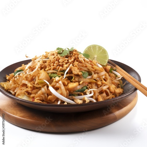 Pad Thai Isolated on White .Generative AI