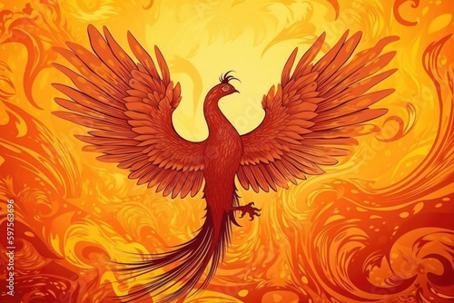 Phoenix rising from ash. Bird in fire. Symbol of rebirth. Created with Generative AI © Lazy_Bear