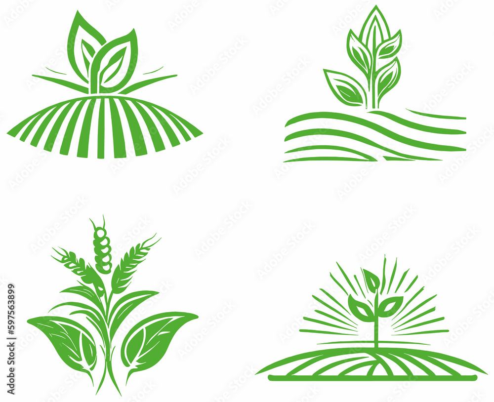 agriculture symbols vector drawings monochrome for logo pictograms