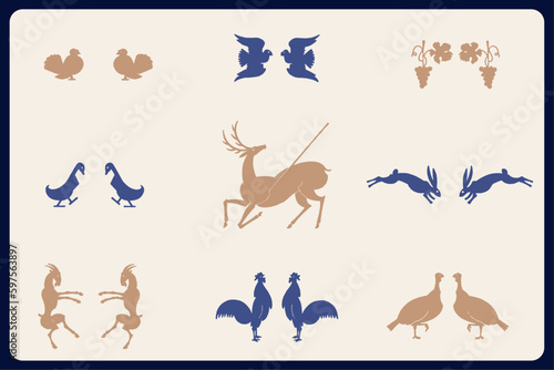 Vintage silhouettes of animals. Nature icon set. Playful icons of animals. Logo design elements.  © Inkling Design