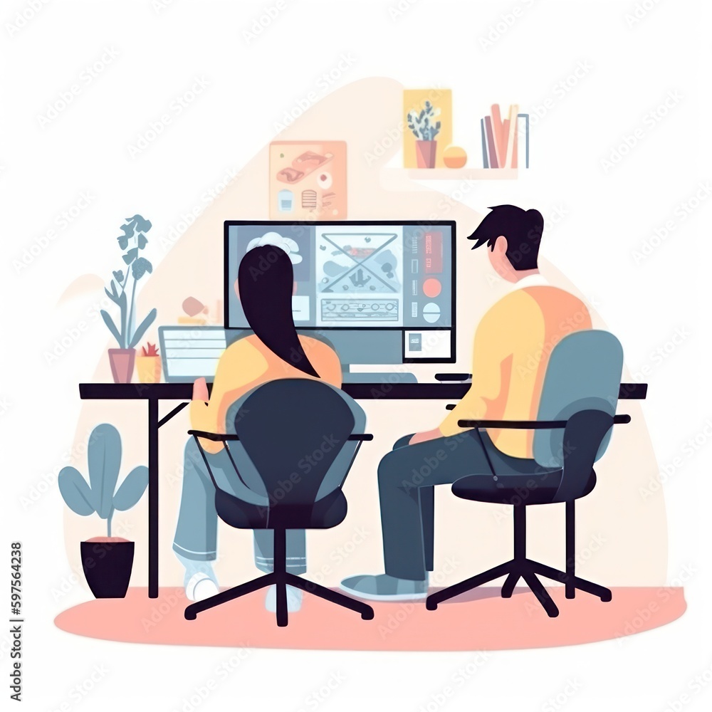 People sitting in front of the computer People sitting in front of the computer