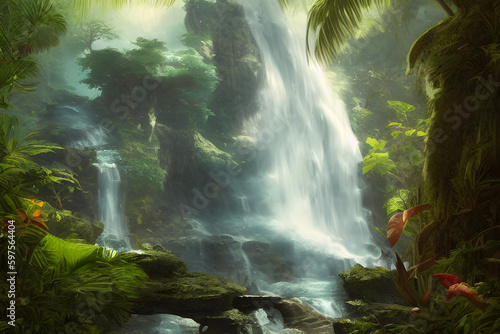 waterfall in a tropical jungle  Generative AI