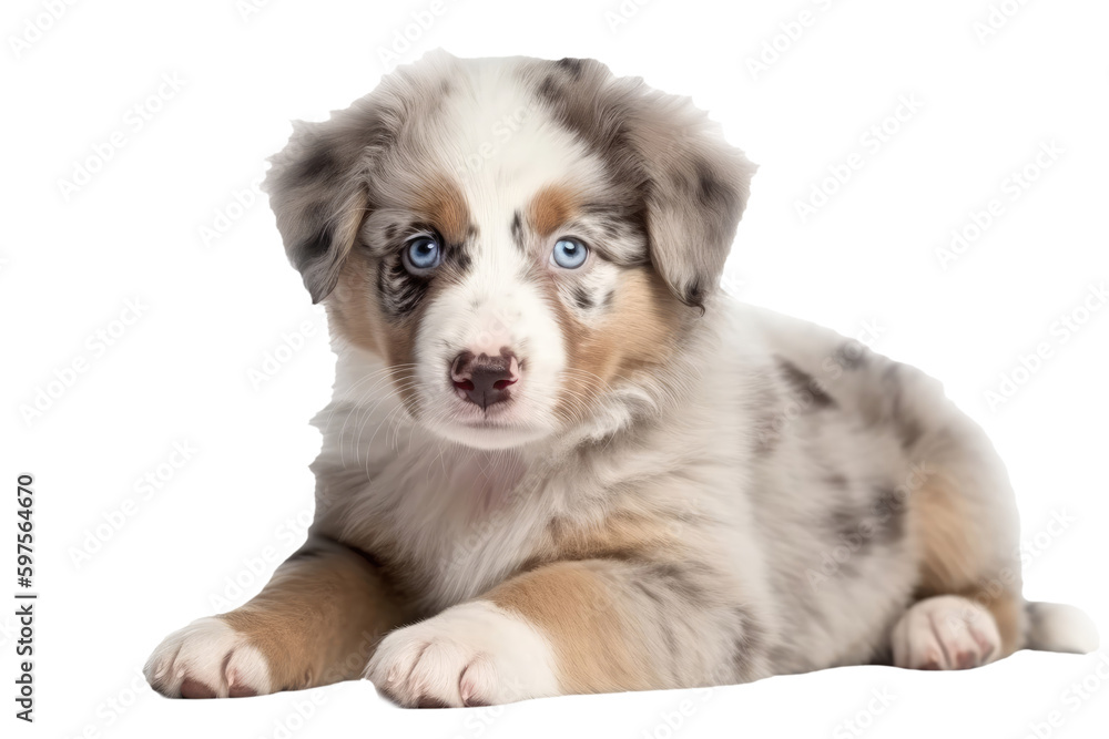 Australian Shepherd Dog Puppy. On An Isolated Transparent Background, Png. Generative AI