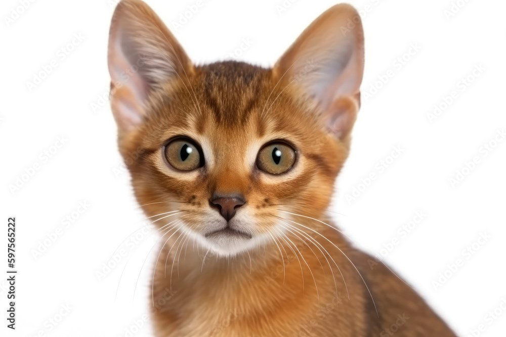 Abyssinian Kitten On White Background. Generative AI