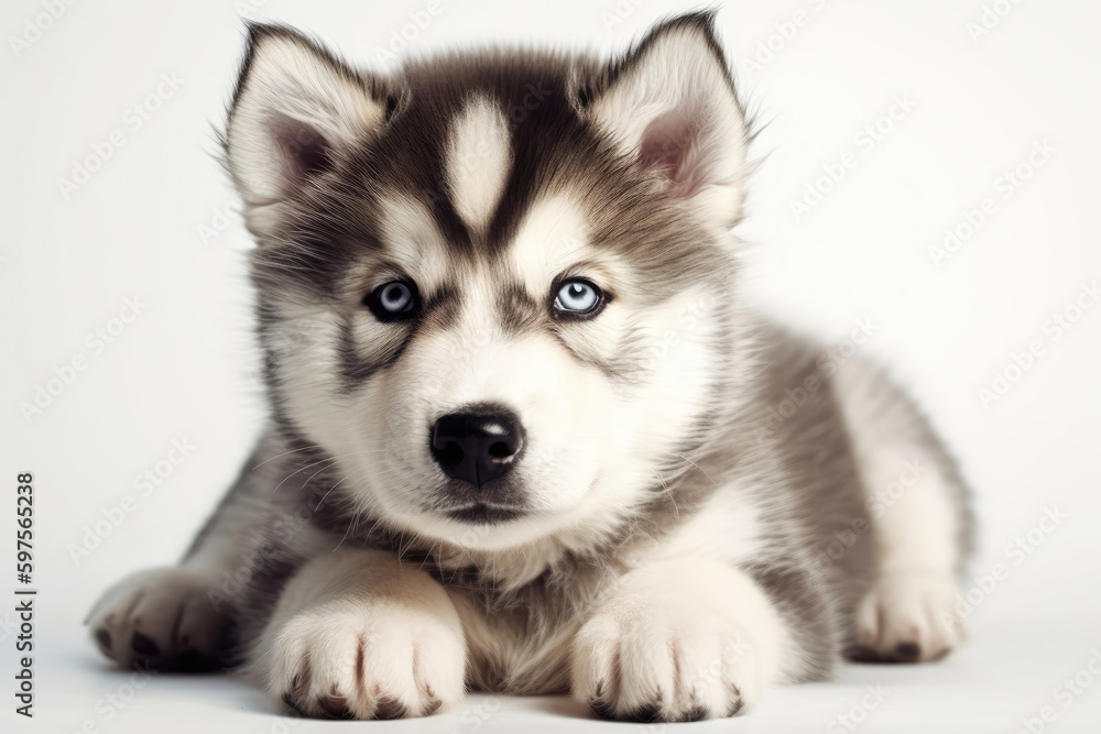 Alaskan Malamute Dog Puppy On White Background. Generative AI Alaskan Malamute Dog Puppy On White Background. Generative AI