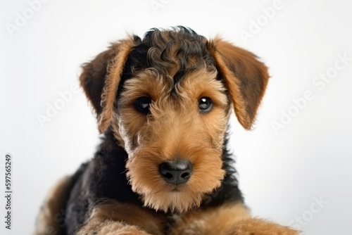 Airedale Terrier Dog Puppy On White Background. Generative AI