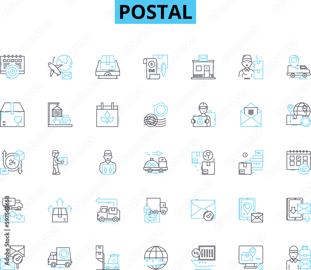 Postal linear icons set. Envelopes, Packages, Stamps, Mailboxes, Letters, Postmarks, Couriers line vector and concept signs. Delivery,Postcards,Express outline illustrations Generative AI Postal linear icons set. Envelopes, Packages, Stamps, Mailboxes, Letters, Postmarks, Couriers line vector and concept signs. Delivery,Postcards,Express outline illustrations Generative AI