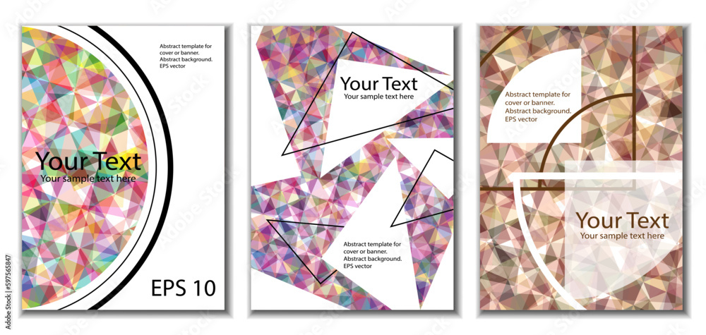 Cover design. Set of 3 covers. Imitation of crumpled paper. Unusual bright abstract background for magazine, book, splash, banner, vector. Imitation of crumpled paper Cover design. Set of 3 covers. Imitation of crumpled paper. Unusual bright abstract background for magazine, book, splash, banner, vector. Imitation of crumpled paper