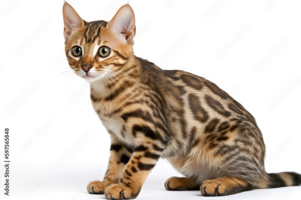 Bengal Kitten On White Background, Full Body. Generative AI Bengal Kitten On White Background, Full Body. Generative AI