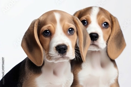 Beagle two Dogs Puppy On White Background. Generative AI