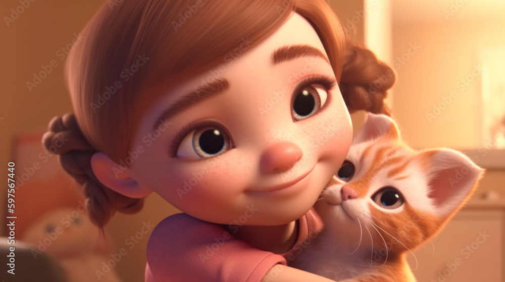 A sweet moment between a little girl and her cat, basking in the warmth of the sun. Generative AI A sweet moment between a little girl and her cat, basking in the warmth of the sun. Generative AI