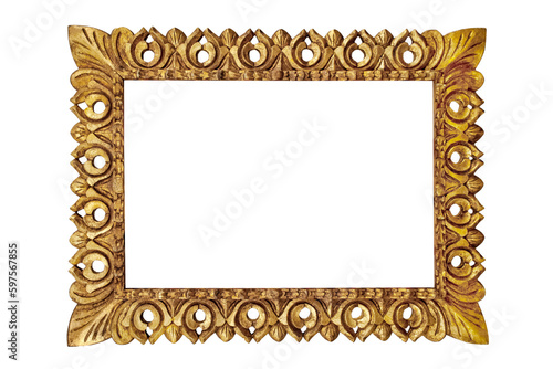Luxury photo frame golden leafy vintage antique gorgeous style isolated