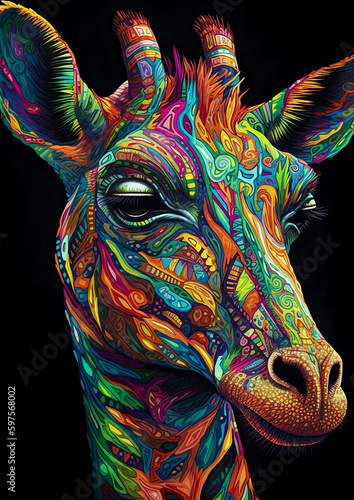 Colorful giraffe painting. Generative AI