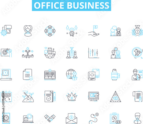 Office business linear icons set. Productivity, Collaboration, Communication, Efficiency, Organization, Workflow, Teamwork line vector and concept signs. Deadline,Innovation,Technology outline
