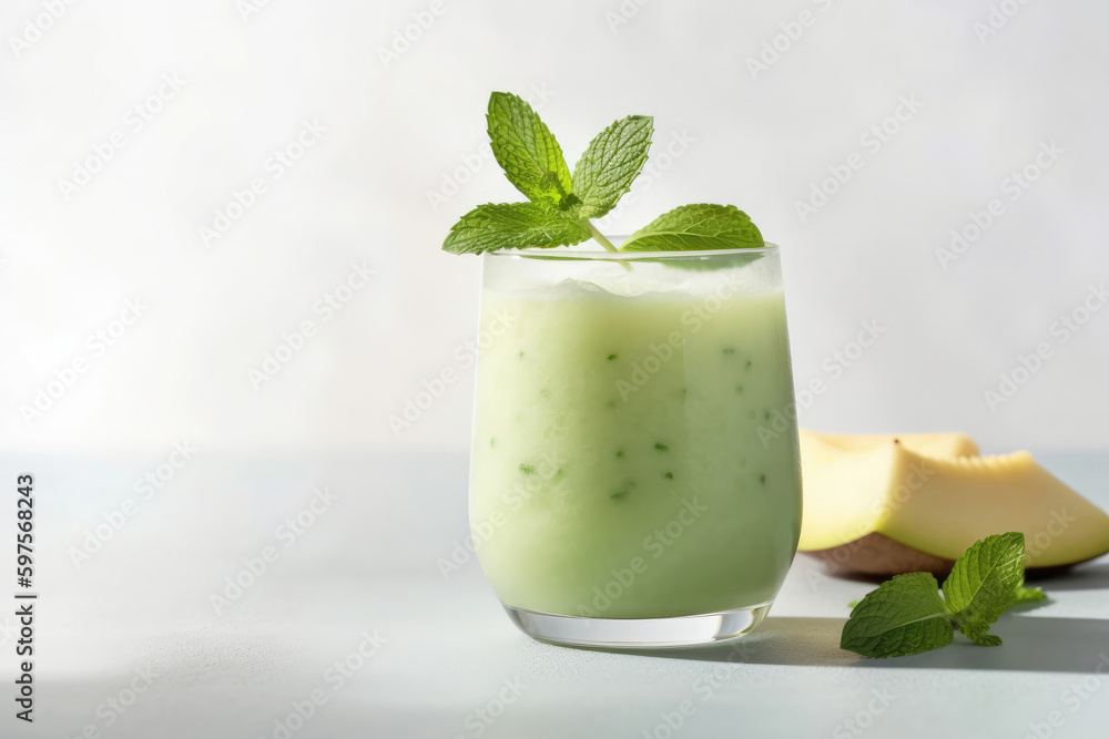 Honeydew Melon Smoothie On White Background. Generative AI Honeydew Melon Smoothie On White Background. Generative AI