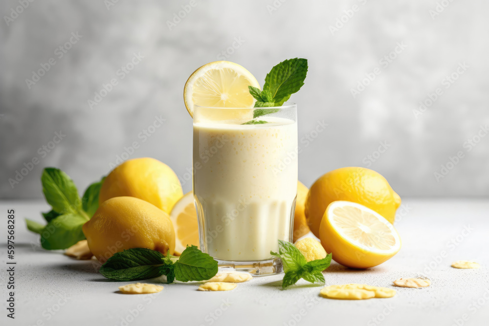 Lemon Smoothie On White Background. Generative AI Lemon Smoothie On White Background. Generative AI