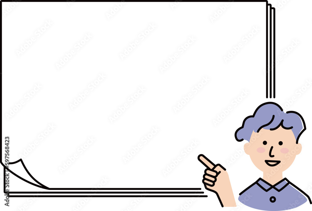 This illustration shows a curly-haired boy explaining in front of a large sheet of paper. This illustration shows a curly-haired boy explaining in front of a large sheet of paper.