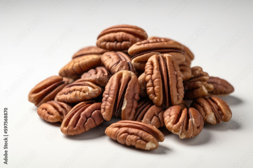 Naklejka premium Pecans On White Background. Generative AI