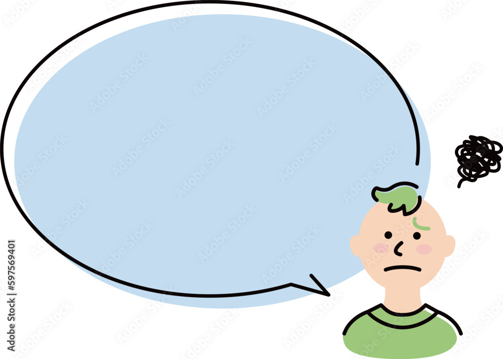 This illustration shows a boy speaking with a large speech balloon and a troubled face. This illustration shows a boy speaking with a large speech balloon and a troubled face.