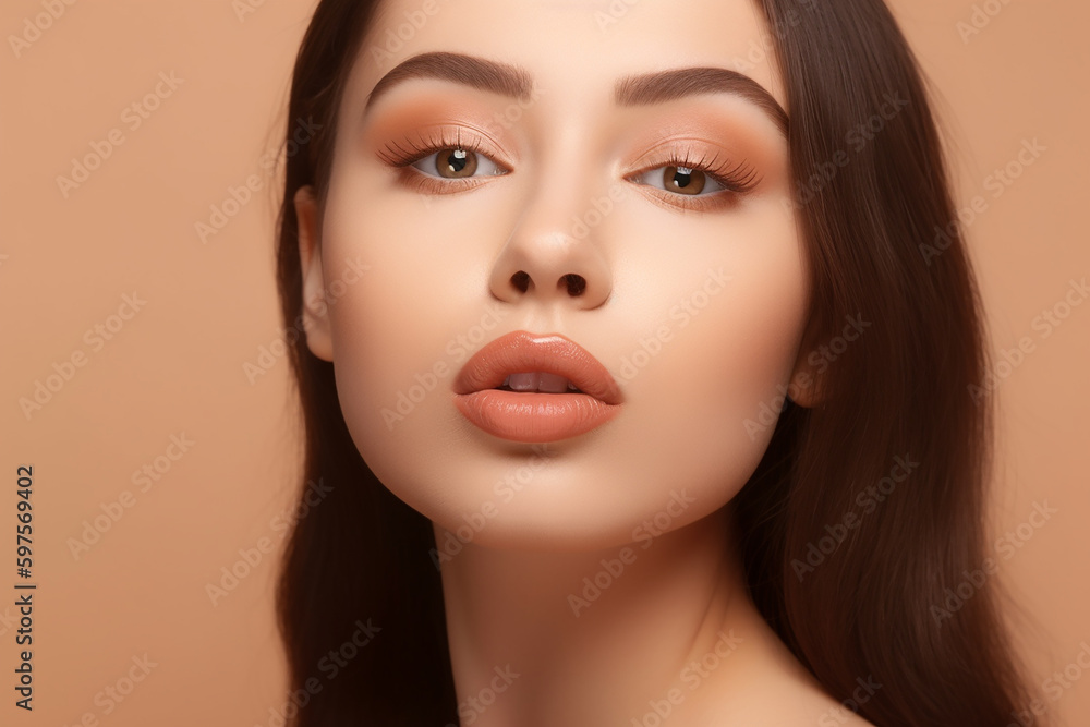 Beijo do ar para você. Foto recortada em close de uma linda e encantadora senhora adorável com lábios grandes e cheios naturais isolados em fundo bege, conceito de bem-estar de bem-estar perfeito Beijo do ar para você. Foto recortada em close de uma linda e encantadora senhora adorável com lábios grandes e cheios naturais isolados em fundo bege, conceito de bem-estar de bem-estar perfeito