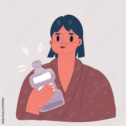Vector illustration of Cute girl using mouthwash for fresh breath and plaque prevention. Daily oral hygiene routine. Dental Health Concept.