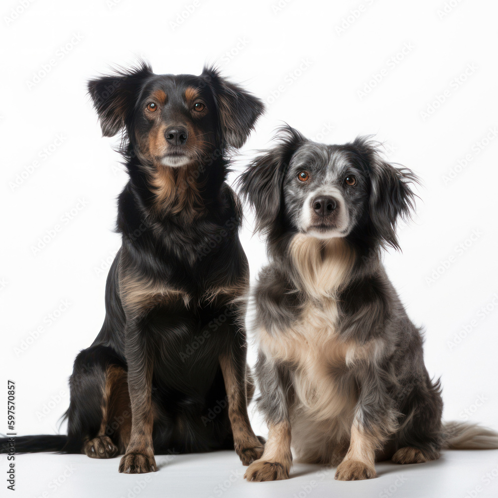 Various Dog Breeds Posing on a White Background Various Dog Breeds Posing on a White Background