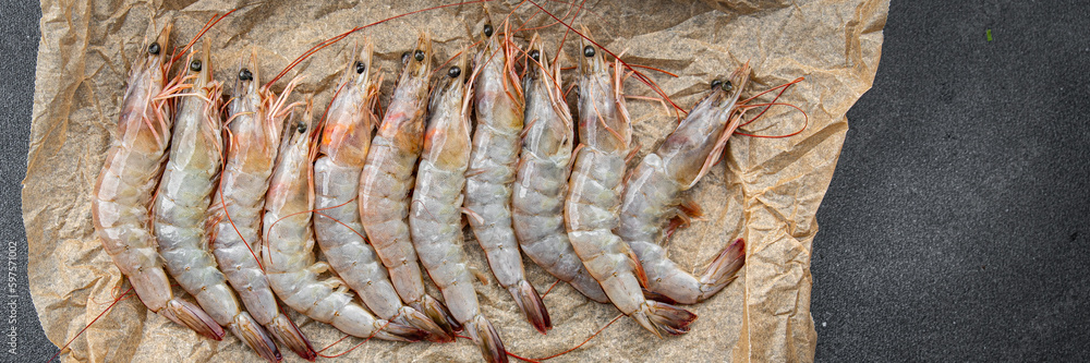 shrimps raw seafood prawn healthy meal food snack on the table copy space food background rustic top view