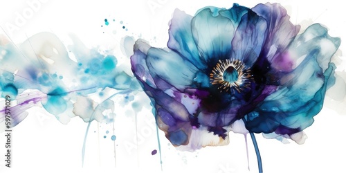 Fototapeta Naklejka Na Ścianę i Meble -  watercolor blue flower Generative AI