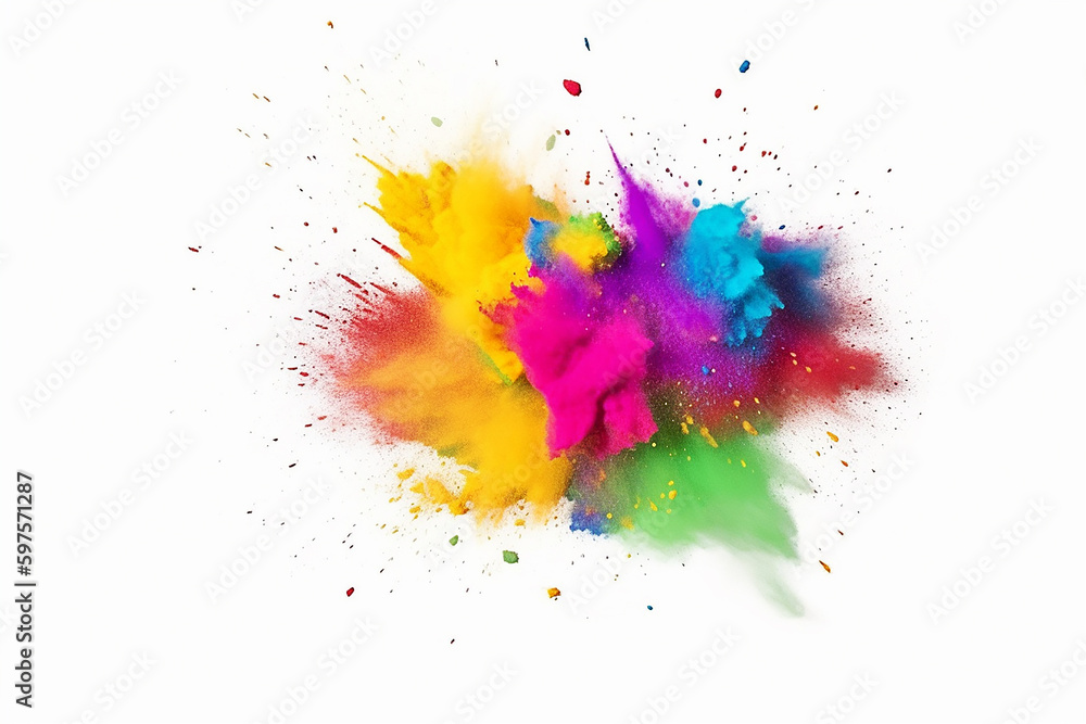 Borda do quadro com espaço de cópia de arco-íris colorido holi pintura cor explosão em pó isolado fundo branco