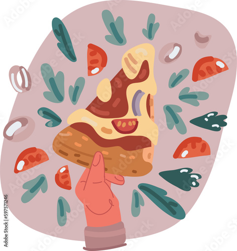 Vector illustration of hand hold pizza