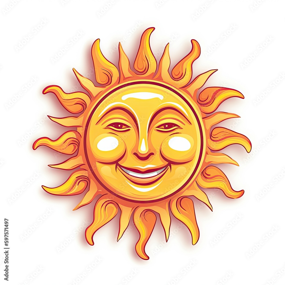 Illustration of a sun with face on a colored background. Generative AI Illustration of a sun with face on a colored background. Generative AI