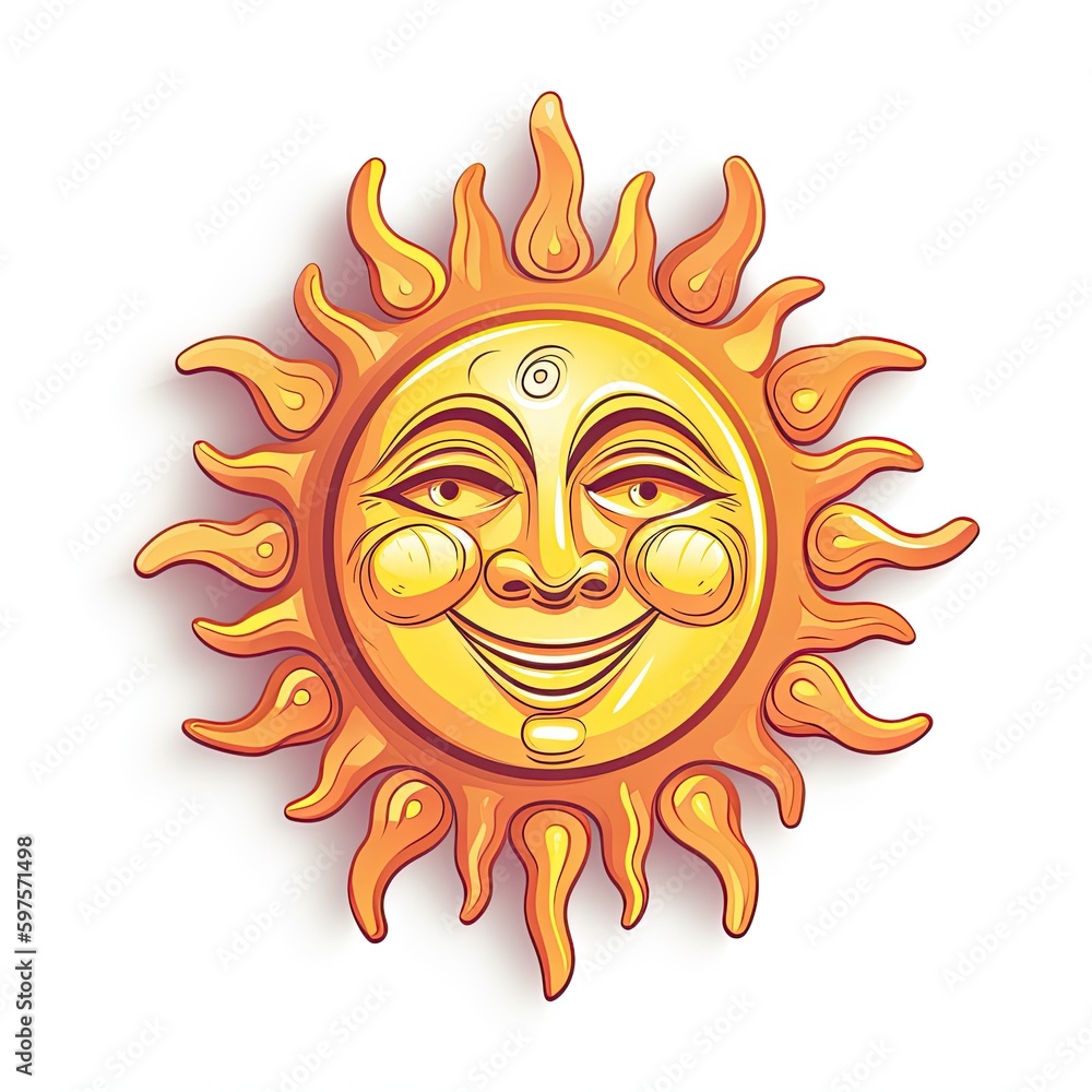 Illustration of a sun with face on a colored background. Generative AI Illustration of a sun with face on a colored background. Generative AI