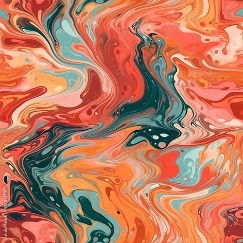 Abstract Hand Drawing Painting. Digital Painting Marble Textured Liquid. Fluid Wavy. Seamless Fluid Pattern. Tie Dye Batik Background. Generative Ai.