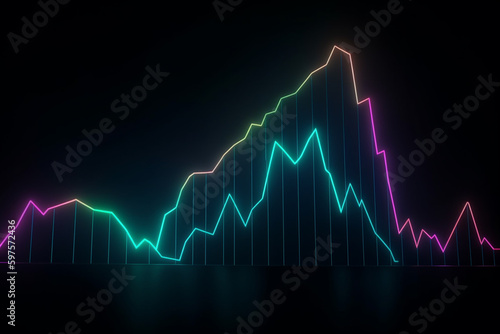 Crescimento. Gráfico de gráfico de sucesso crescente com uma linha de neon. Tendência ascendente, progresso da economia, conceito de receita da empresa