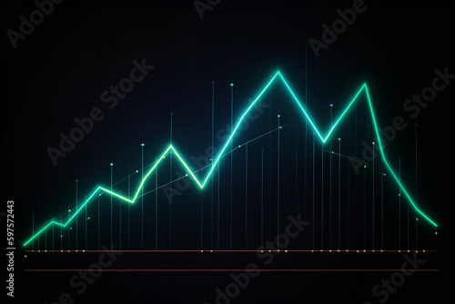 Crescimento. Gráfico de gráfico de sucesso crescente com uma linha de neon. Tendência ascendente, progresso da economia, conceito de receita da empresa photo
