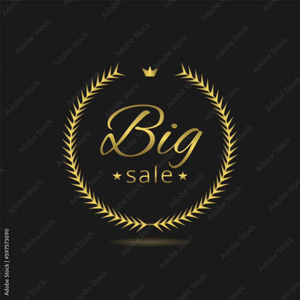 Fototapeta premium Big sale golden laurel wreath vector label