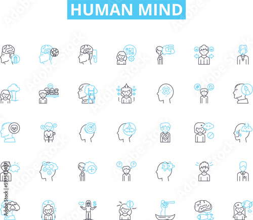 Human mind linear icons set. consciousness, perception, cognition, emotion, memory, intuition, reasoning line vector and concept signs. empathy,creativity,imagination outline illustrations