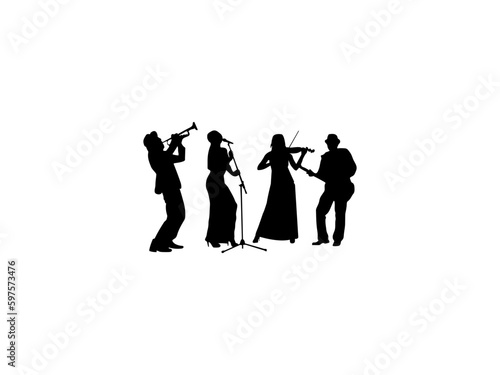 Musicians Silhouettes. Vector illustration. Silhouettes of street musicians playing instruments. Musicians vector silhouettes.
