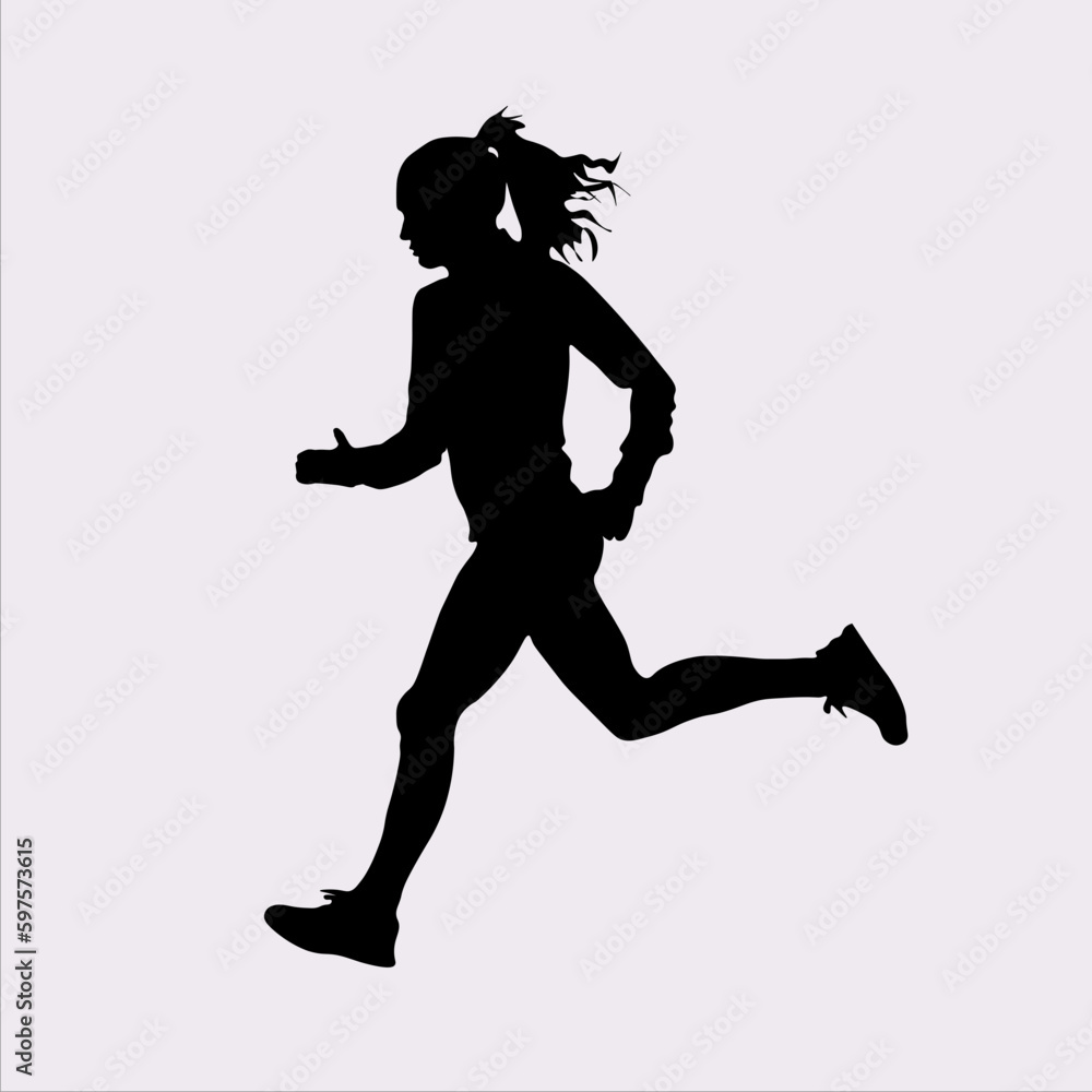 silhouette girl athlete running sport vector