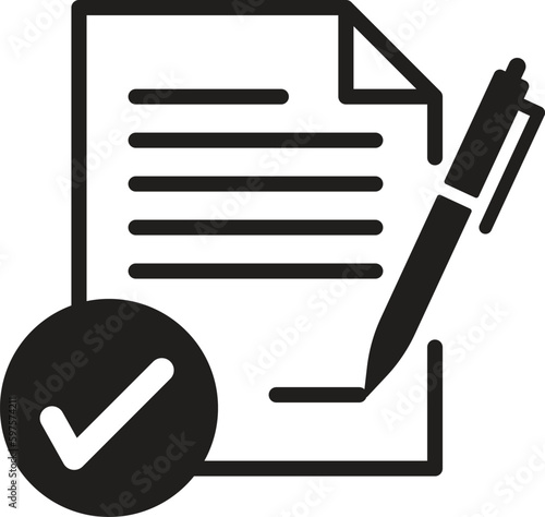 pen sign contract, document vector icon