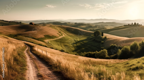 Rolling hills of the Tuscan countryside were captured in an image during the summer - generative ai