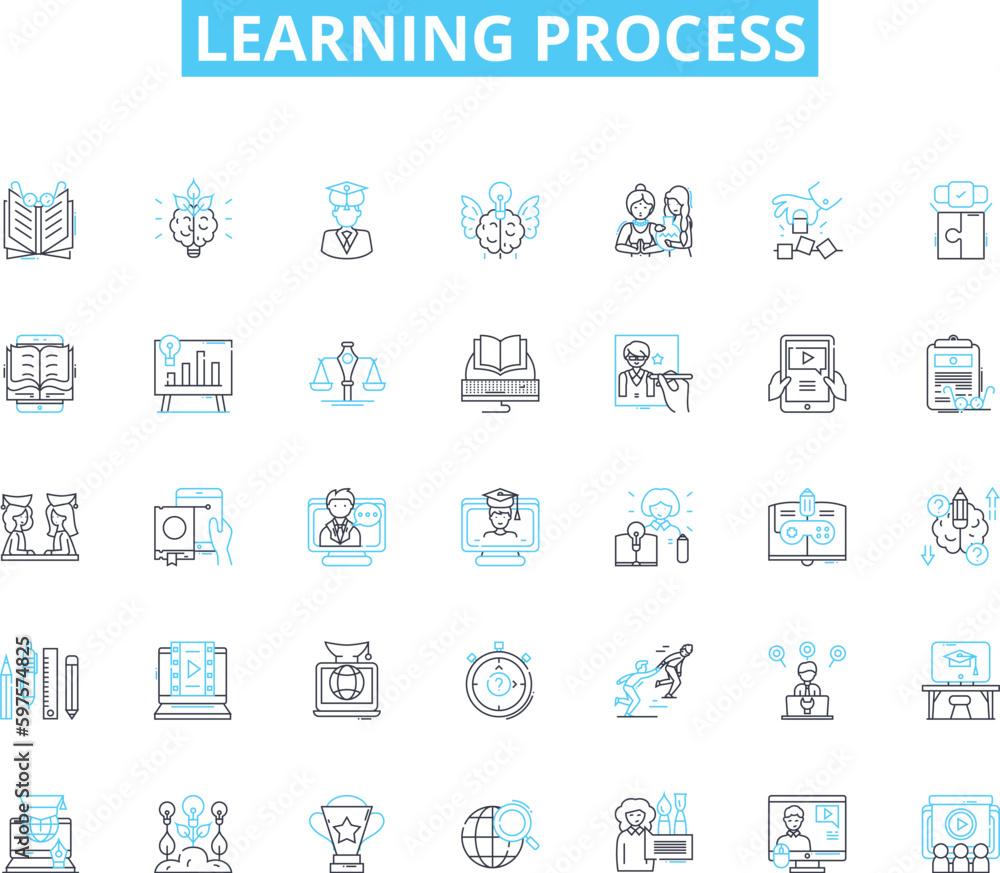 Learning process linear icons set. Acquisition, Comprehension, Memory, Analysis, Synthesis, Understanding, Development line vector and concept signs. Practice,Adaptation,Conceptualization outline Learning process linear icons set. Acquisition, Comprehension, Memory, Analysis, Synthesis, Understanding, Development line vector and concept signs. Practice,Adaptation,Conceptualization outline
