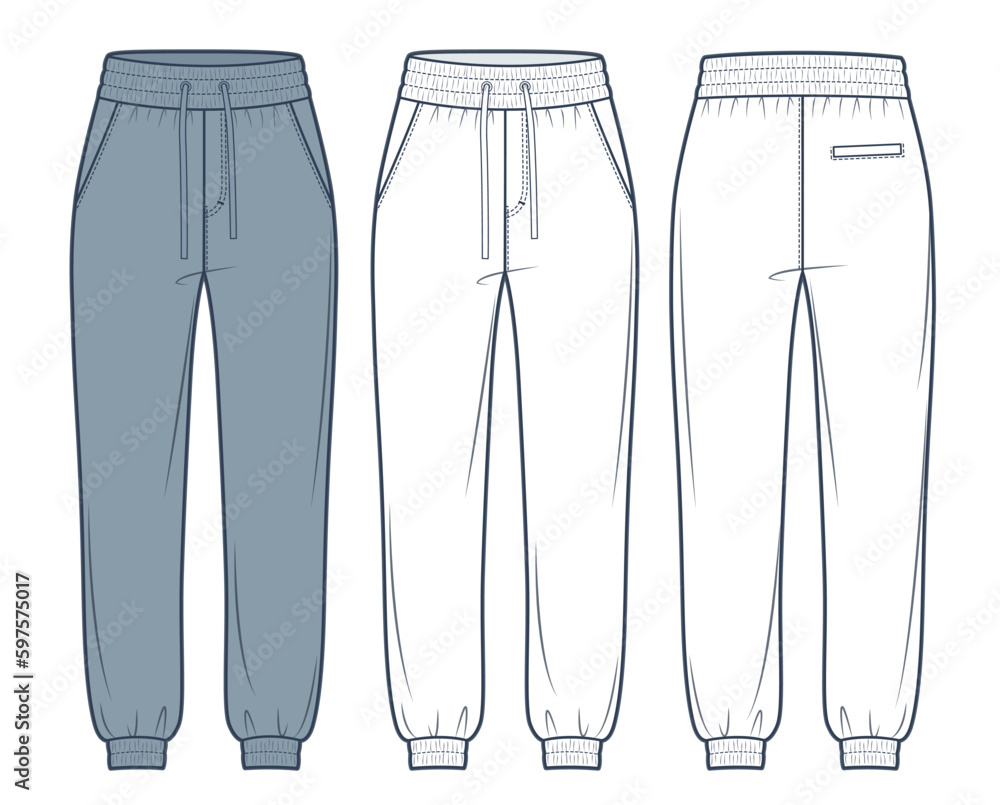 Jogger Pants fashion technical drawing template. Sweat Pants technical ...
