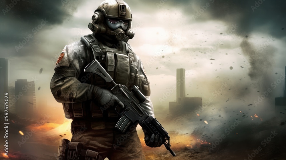 Fototapeta premium First Person Shooter Game Art FPS Wallpaper Background