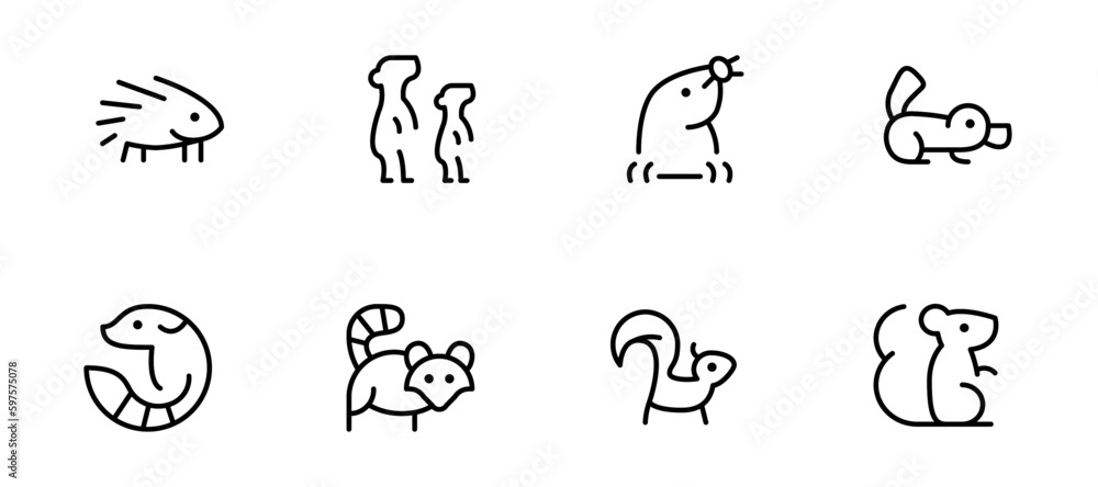 Naklejka premium Rodent, Bunny, Rabbit icon flat vector and illustration, graphic, editable stroke. Suitable for website design, logo, app, template, and ui ux.