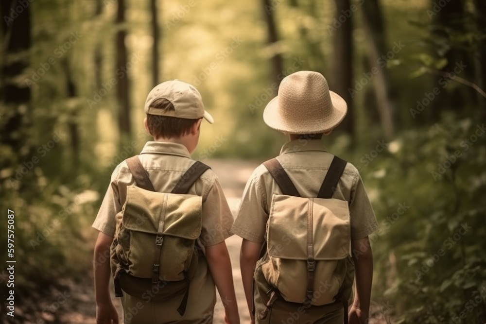 Back view of scout boys friends. Generate Ai Back view of scout boys friends. Generate Ai