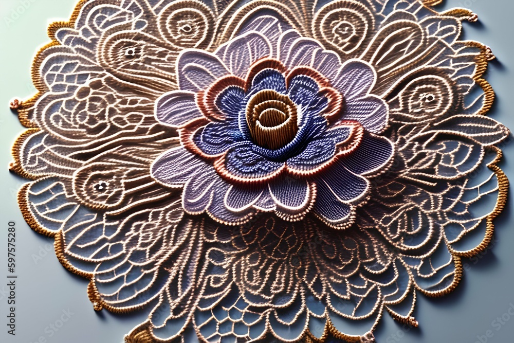 Flower embroidery on lace - generative ai Flower embroidery on lace - generative ai