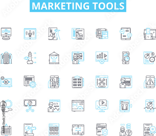 Marketing tools linear icons set. Analytics, Audience, Automation, Branding, Campaigns, Clicks, Communication line vector and concept signs. Competitors,Content,Conversion outline illustrations © Nina