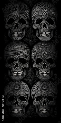 sugar skull pattern cinco de mayo gray on black